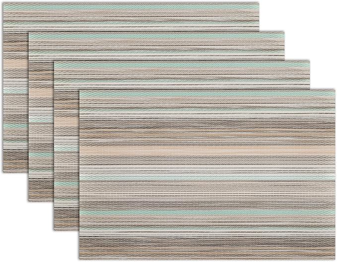 Winknowl Placemats, Washable Vinyl Woven Indoor and Outdoor Heat Stain and Water Resistant Elegant Table Mats for Dining Table Set of 4 (Teal Green)