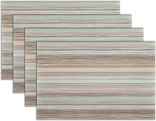 Winknowl Placemats, Washable Vinyl Woven Indoor and Outdoor Heat Stain and Water Resistant Elegant Table Mats for Dining Table Set of 4 (Teal Green)