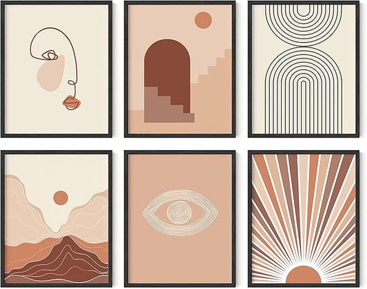 HAUS AND HUES Boho Prints for Wall Decor - Set of 6 Geometric Posters and Bohemian Art Prints Mid Century Wall Art | Aesthetic Bohemian Wall Decor UNFRAMED (Natural Boho, 8x10)