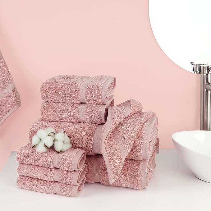 Chakir Turkish Linens | Hotel & Spa Quality 100% Cotton Premium Turkish Towels | Soft & Absorbent (8-Piece Towel Sets, Pink)