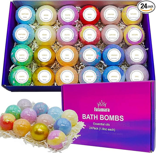 Bath Bombs Gift Set - 24 Pcs Handmade, Natural & Organic Essential Oil Bubble Bath for Women and Girls