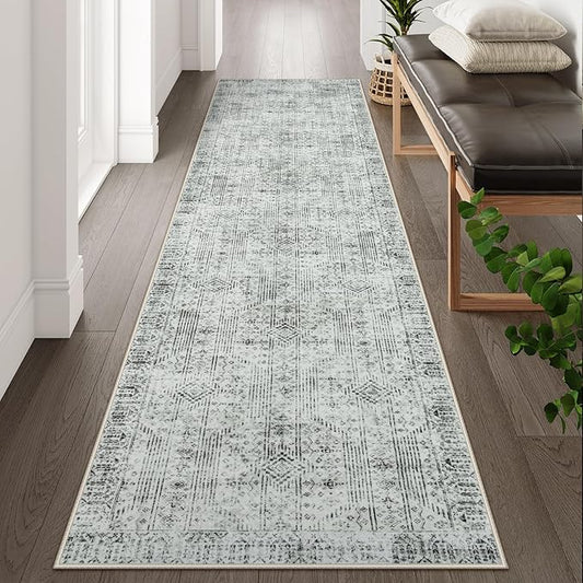 Lahome Long Hallway Runner Rug 10ft, Abstract Machine Washable Kitchen Rugs, Soft Non-Slip Gray Carpet Runner for Bathroom Laundry Room Office Sliding Door Entrance