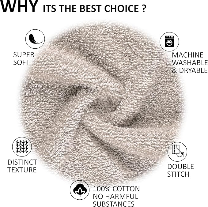Quick-Dry, Soft & High Absorbent Washcloths Towels 13"x13" Cotton Turkish Towel Set of 4 | Daily Use 100% Cotton Towels for Bathroom, Gym & More | Bathroom Towels Set (4 Pcs Ice Silver)
