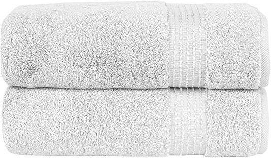 Elegant Comfort Premium Turkish Cotton 2 Pack Bath Towel Set - 27 x 54 inch, Luxurious Hotel Spa Quality 100% Turkish Cotton 2PC Bath Towel Set - Highly Absorbent - Soft Bathroom Towels, White