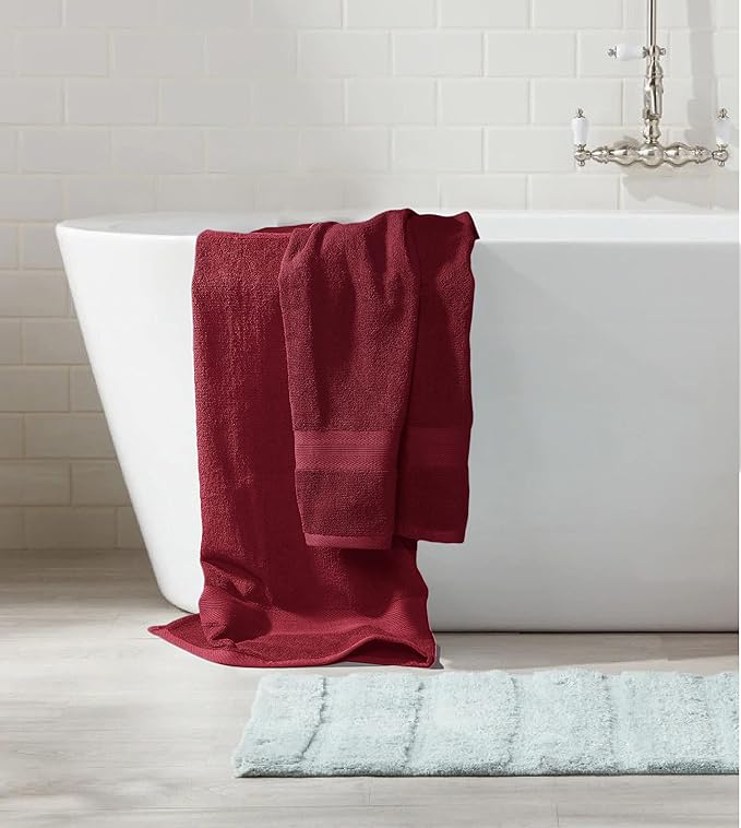 BOUTIQUO 8 Piece Towel Set 100% Ringspun Cotton, 2 Bath Towels 27X54, 2 Hand Towels 16X28 and 4 Washcloths 13X13 - Ultra Soft Highly Absorbent Machine Washable Hotel Spa Quality - Burgundy