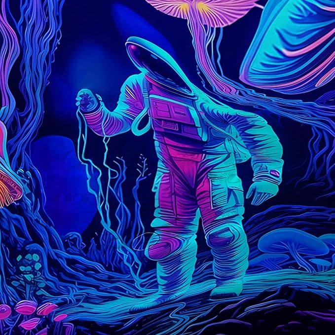 AILONEN Magic Mushroom Shower Curtain,Cartoon Astronaut Shower Curtain Set for Bathroom,Boho Style Jellyfish Waterproof Fabric Bath Curtain for Kids Girls Boys, 72" W*96" H