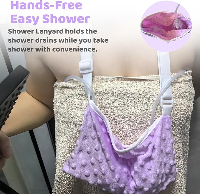 Post Mastectomy Pillow-Breast Cancer Surgery, Breast Reduction&Augmentation Patients AfterMastectomy Recovery Must Haves Breast pillow with Seatbelt Protection&shower Lanyard-Surgery Gift(Lavender)