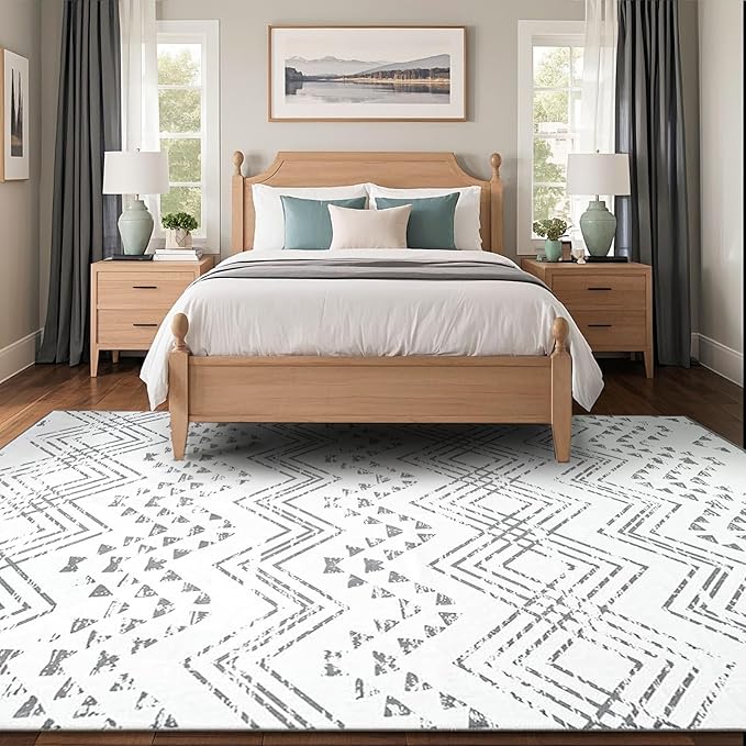 Area Rug Living Room Rugs Large Soft Boho Farmhouse Indoor Floor Rug (Gray, 5'x7')