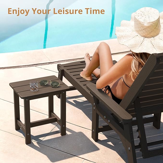 LUE BONA Outdoor Side Table, HDPS Small Outdoor Adirondack Side Tables, Outside End Table for Patio, Porch, Deck, Weather Resistant/Easy Maintenance, Dark Brown