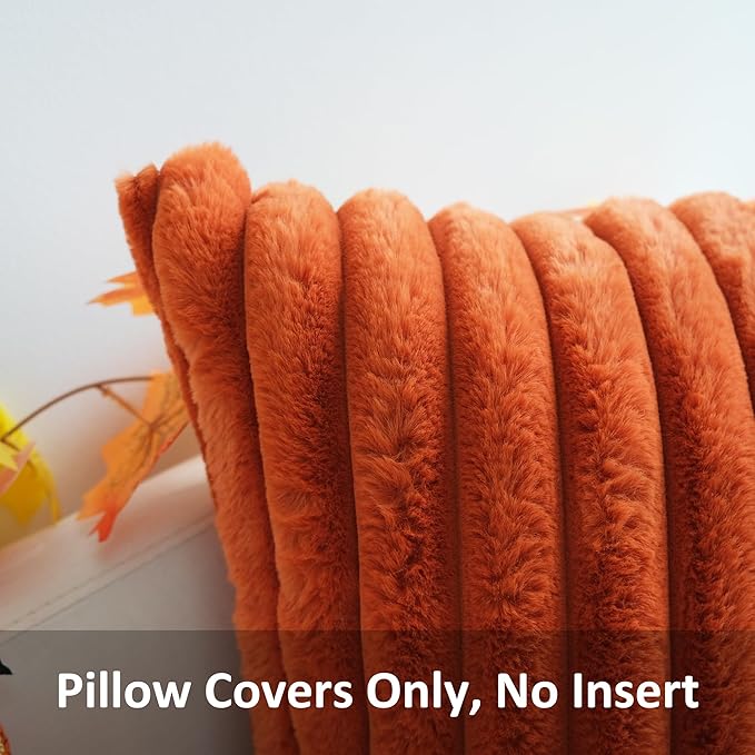 JOJUSIS Pack of 2 Faux Fur Plush Decorative Throw Pillow Covers Couch Cushion Case Soft Pillowcases Farmhouse Fall Home Decor (Rust, 22 x 22-Inch)