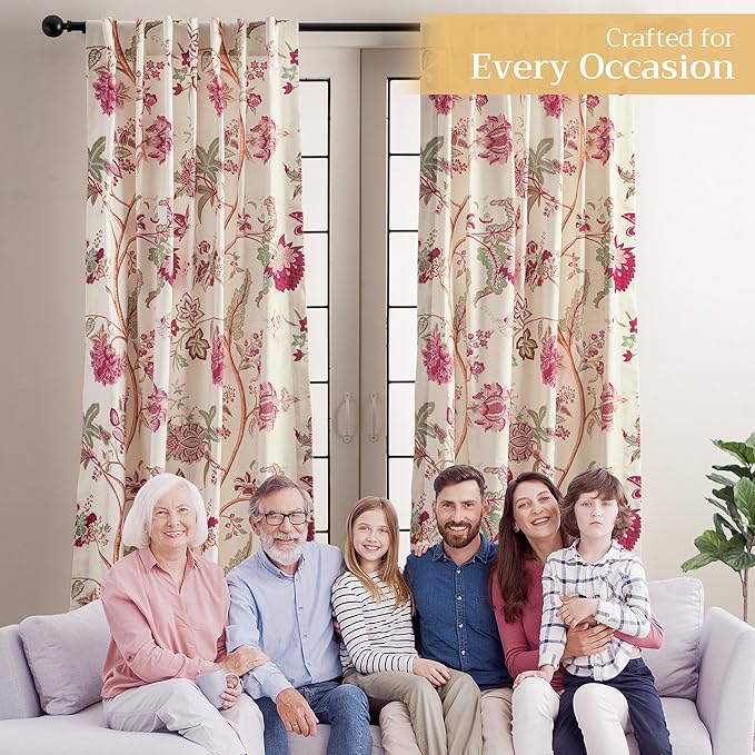Maison d' Hermine Curtains for Living Room 100% Cotton 124 inch Length One Panel Light Filtering Curtains for Bedroom Windows with Rod and Loop Pockets Drapes (Givenchy, 50" W x 124" L)