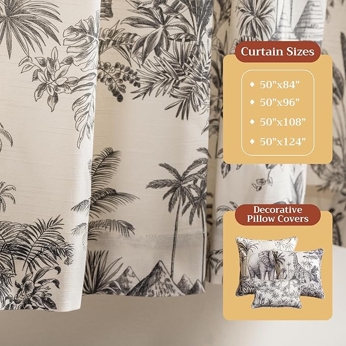 Maison d' Hermine Curtains for Living Room 100% Cotton 96 inch Length One Panel Light Filtering Toile Curtains for Bedroom Windows with Rod and Loop Pockets Drapes (Savana Jouy Black, 50" W x 96" L)