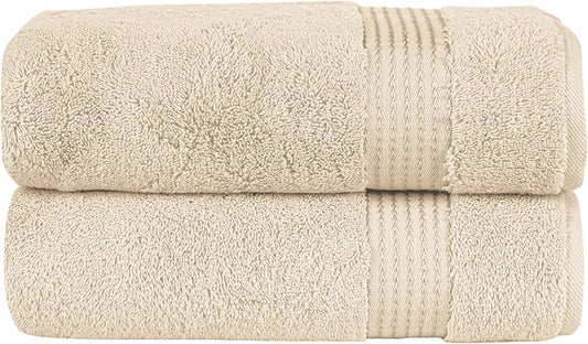 Elegant Comfort Premium Turkish Cotton 2 Pack Bath Towel Set - 27 x 54 inch, Luxurious Hotel Spa Quality 100% Turkish Cotton 2PC Bath Towel Set - Highly Absorbent - Soft Bathroom Towels, Ivory