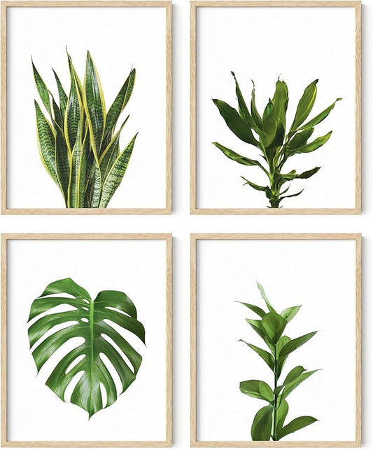 HAUS AND HUES Plant Wall Art - Set of 4 Plant Pictures Wall Art and Green Wall Art Collection, Botanical Prints, Sage Green Leaves Paintings For Wall, Minimalist Wall Art (Beige Frame, 11x14)