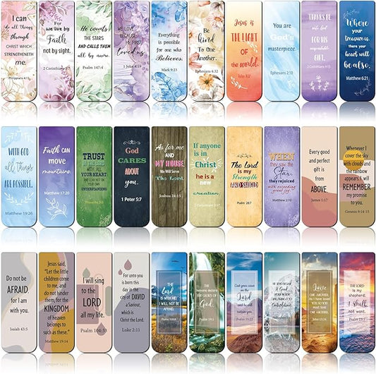 Chinco 30 Pcs Christian Bookmarks Magnetic Bible Verse Bookmarks Religious Scripture Inspirational Church Supplies Motivational Prayer Page Clip for Women Kid Student Teacher School Gift (Mixed)
