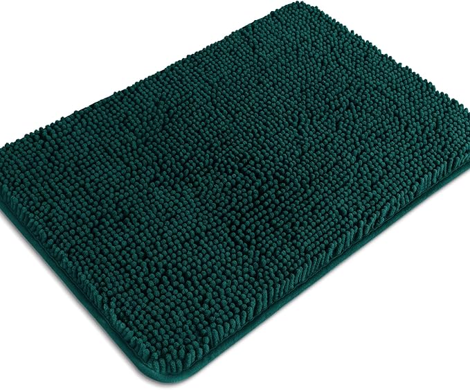 Dark Teal Bathroom Rugs – Absorbent and Washable Bath Mat, Non-Slip, Thick Soft Chenille Bath Rugs for Bathroom Floor, Shower, Sink - 24" x 36"