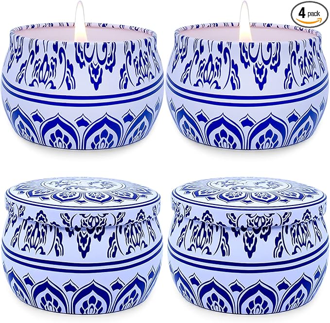 Outdoor Citronella Candles,4x4.4oz Natural Soy Wax Portable Travel Tin Candles