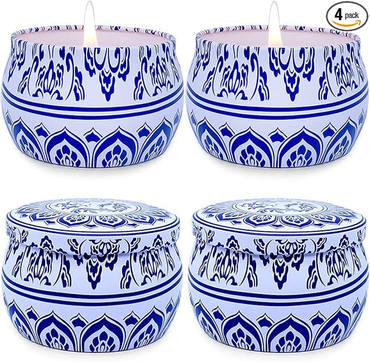 Outdoor Citronella Candles,4x4.4oz Natural Soy Wax Portable Travel Tin Candles