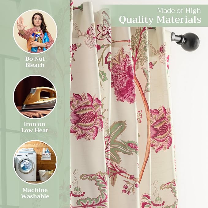 Maison d' Hermine Curtains for Living Room 100% Cotton 124 inch Length One Panel Light Filtering Curtains for Bedroom Windows with Rod and Loop Pockets Drapes (Givenchy, 50" W x 124" L)