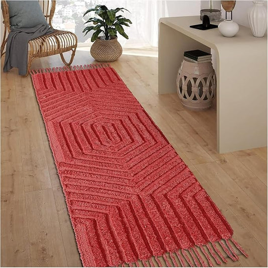 Boho Runner Rug 2x6' Washable Kitchen Rugs with Tassels Indoor Farmhouse Rugs for Bedroom Aesthetic Tufted Rug for Laundry Room Doorway Living Room_Rust Bricks