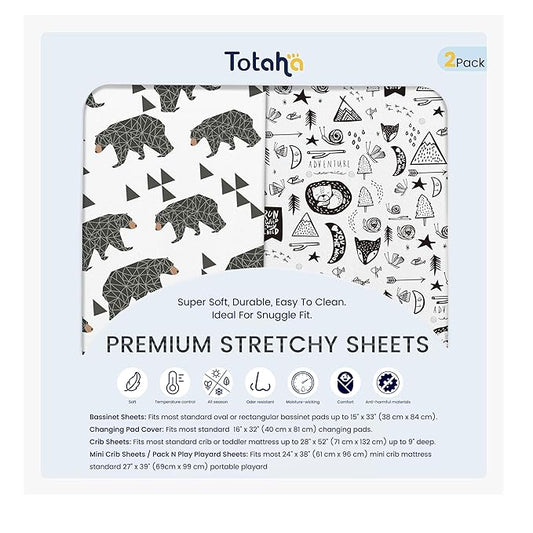 TotAha Bear Changing Pad Cover Boys Girls, Buttery Soft Change Table Pad Covers Fit 32"/34" x 16" Pads Safe and Snug, Super Stretchy Jersey Changing Table Sheets, 2 Pack