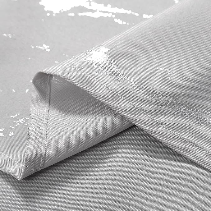 Taisier Home Silver Foil Print Linen Textured Curtains Geometric Marble Pattern Design Curtains for Living Room Light Filtering Window Treatment 2 Panels 84" L,Beige and Silver Print