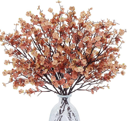 AILANDA Babys Breath Artificial Flowers Fall Faux Gypsophila Bouquet Real Touch Fake Silk Flowers for Fall Home Decor Indoor Wedding Floral Arrangement Party Autumn Table (6PCS, Dusty Pink+Khaki)