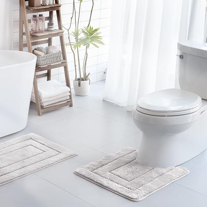 GRANNY SAYS Bathroom Toilet Rugs U Shaped, Bath Mats for Bathroom, Shower Room Rugs Non Slip Washable, Absorbent Microfiber Toilet Mat, Soft Plush Shaggy Bath Carpet, 20" x 24", Gray