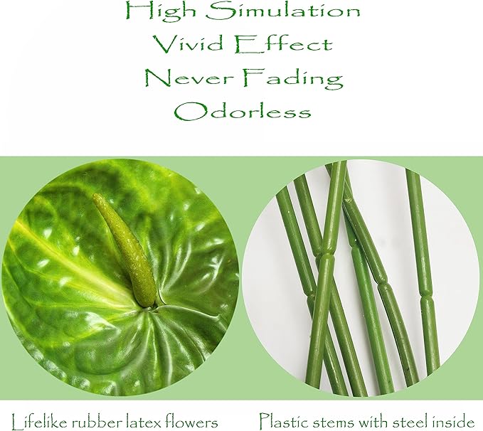 10pcs Artificial Anthurium,28 Inch Faux Tropical Plants Tailflowers,Realistic Flamingo Flower for Home Decor Centerpiece Wedding Bouquet Bonsai,Green