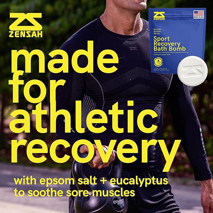 Zensah Sport Recovery Bath Bombs - Magnesium Epsom Salt for Soaking Sore Muscles, Father’s Day Gifts, Made in USA with Essential Oils, Eucalyptus Relaxation for Athletes, Men and Women