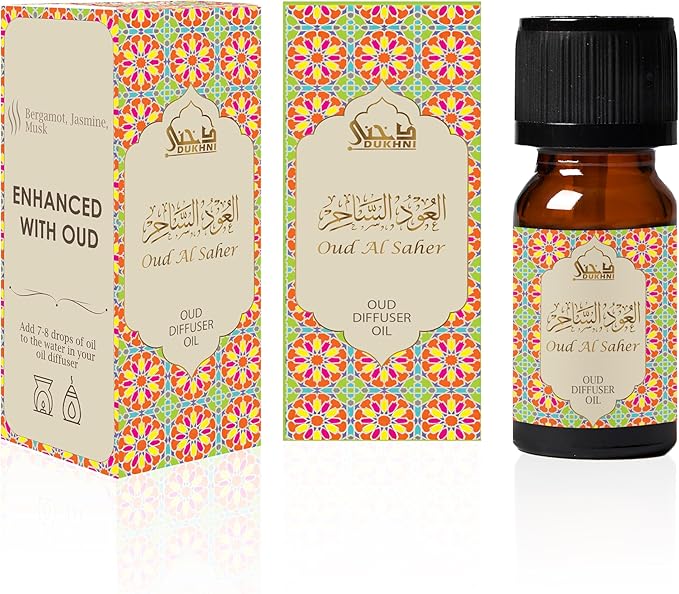Oud Diffuser Oil, Oud Al Saher by Dukhni | 3 x 10ml Arabic Oil for Diffuser & humidifier | 100% Pure Halal, Oudh Essential Oil Blend | Relax with Home Aromatherapy, for Relaxation and Massage