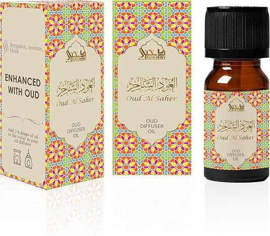 Oud Diffuser Oil, Oud Al Saher by Dukhni | 3 x 10ml Arabic Oil for Diffuser & humidifier | 100% Pure Halal, Oudh Essential Oil Blend | Relax with Home Aromatherapy, for Relaxation and Massage