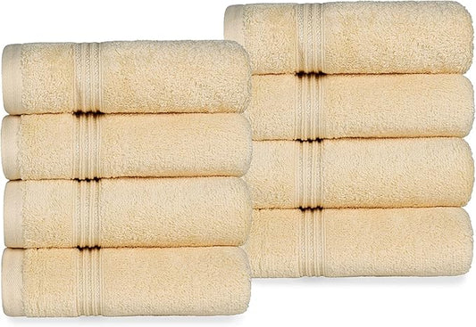 Superior Egyptian Cotton 8-Piece Hand Towel Set, Towel Basics For Quick Dry, Absorbent Small Towels, Facial, Spa, Kitchen, Bathroom Essentials, Apartment, Guest Bath, Soft, Washcloth, Canary