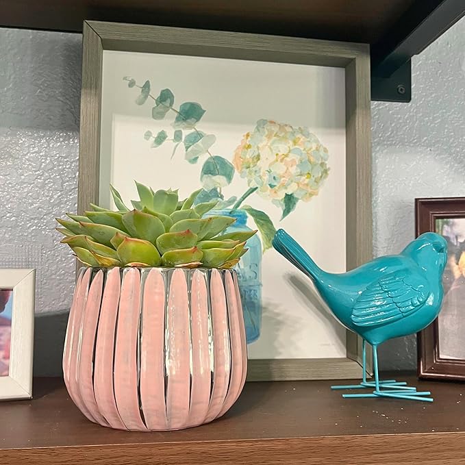 Admired By Nature 4" Ceramic Flower Planter, Ceramic Pot Planter, Indoor Ceramic Bowl, Houseplant Ceramic Pot, Decorative Planter for Indoor Plant Succulent Plant Home Décor, Lightweight, Pink