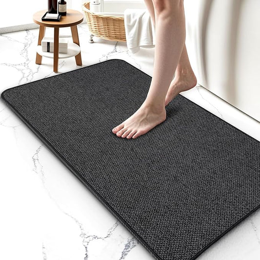 Upgraded Thin Bathroom Rugs, Bath Mat Super Absorbent, Bath Rugs Rubber Backing Non-Slip, Quick Dry Machine Washable, Cozy Cloth Bathroom Mat fit Under Door/Sink/ Bathtub/Shower/Kids 20''x24''-Black