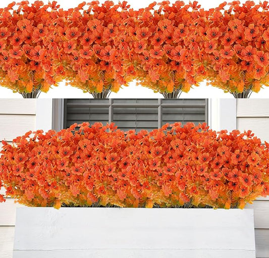 AmyHomie 20 Bundles Fall Orange Artificial Flowers for Outdoor Fall Decor UV Resistant Faux Flowers No Fade Fake Plastic Plants Garden Porch Window Box Decorating