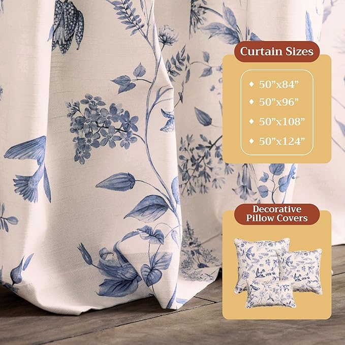 Maison d' Hermine Curtains for Living Room 100% Cotton 108 inch Length One Panel Light Filtering Curtains for Bedroom Windows with Rod and Loop Pockets Drapes (Neo Ipomee Beige, 50" W x 108" L)