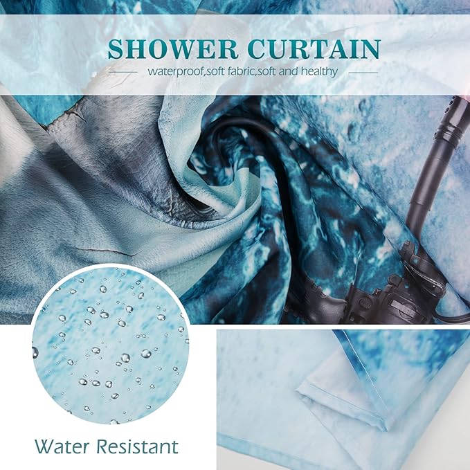 Aimego Stall Small Shower Curtain - Funny Cute Cat Riding Shark Fun Crazy Ocean Narrow Half Fabric Cloth Shower Curtains Set for Adults Bathroom Decor Accessories Bath Curtain, 36"x72", Blue Red