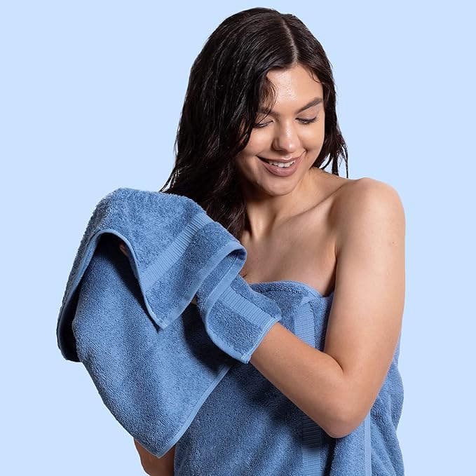 Chakir Turkish Linens | Hotel & Spa Quality 100% Cotton Premium Turkish Towels | Soft & Absorbent (Personalized 3-Piece Towel Set, Wedgewood)