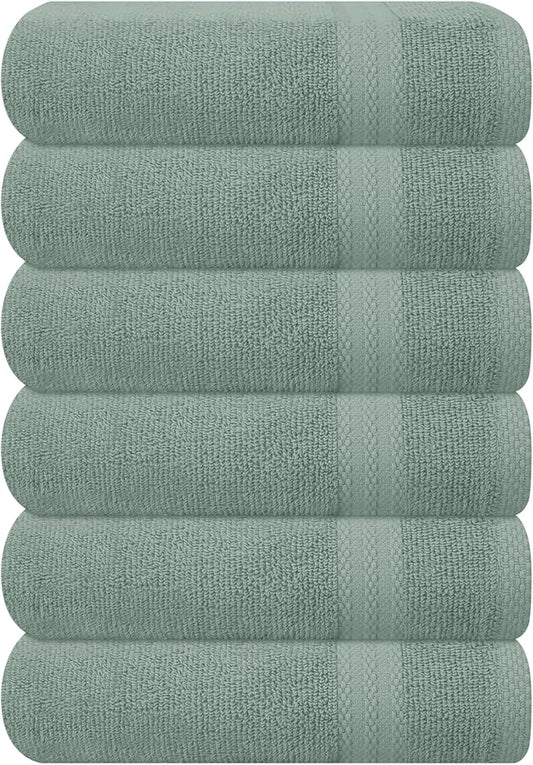 GLAMBURG Ultra Soft 6-Piece Hand Towel Set 16x28-100% Ringspun Cotton - Durable & Highly Absorbent Hand Towels - Ideal for use in Bathroom, Kitchen, Gym, Spa & General Cleaning - Jade