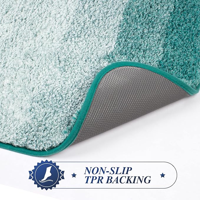 Walensee Non Slip Bath Mat (24 x 36, Ombre Turquoise) - Soft Microfiber Shaggy Mat, Water Absorbent, Machine Washable, Thick Plush Rug for Shower