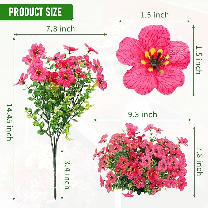 Artificial Flowers Outdoor, Faux Silk Flowers Plastic Plants for Outdoors Indoor Outside Front Porch Hanging Planter Window Box Garden Home Decoration, 14 Bundles (Mix)