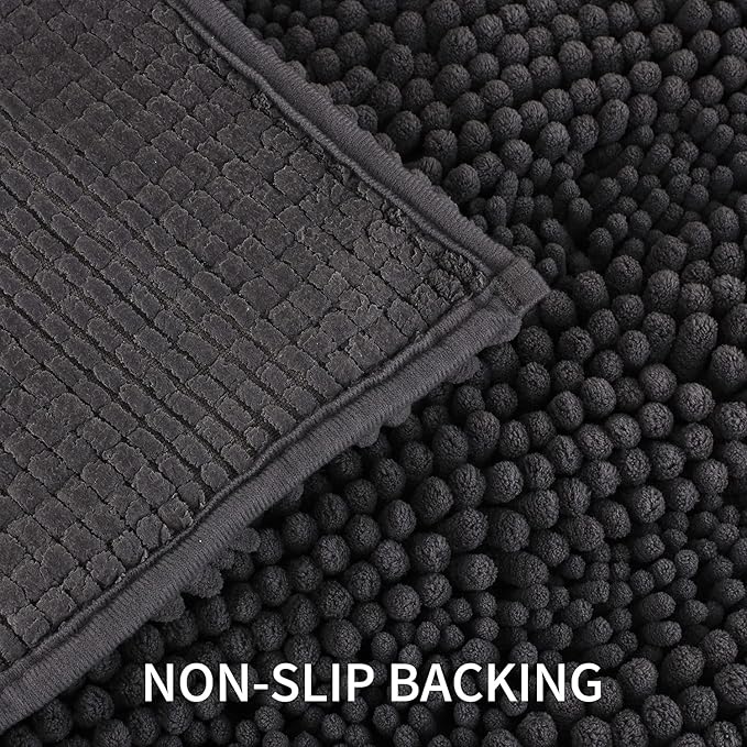 Bath Mat for Bathroom Ultra-Soft Machine Washable Rugs for Shower Room with Non-Slip Backing Shaggy Absorbent Luxury Chenille Bath Rug Perfect for Tub Sink Bedroom Door (24"x36", Dim-Gery)
