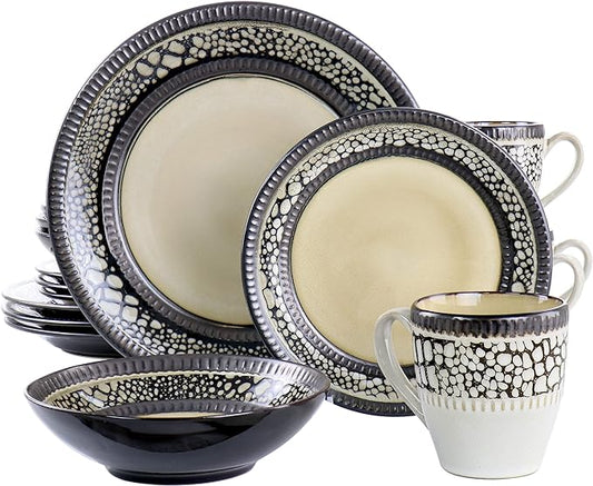 Elama Desert Sand 16 Piece Stoneware Dinnerware Set, Brown