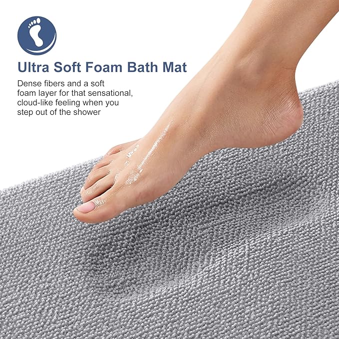 OLANLY Thick Memory Foam Bath Mat Rug 47x24, Extra Soft Absorbent Bathroom Rug, Quick Dry Bath Mats, Non-Slip, Machine Washable Carpet for Bathroom, Tub and Shower, Home Decor Accessories, Grey