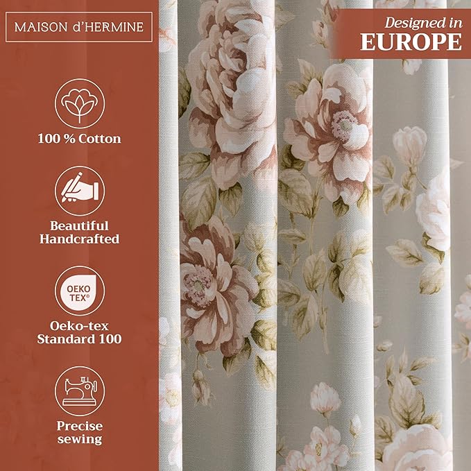 Maison d' Hermine Curtains for Living Room 100% Cotton 124 inch Length One Panel Light Filtering Curtains for Bedroom Windows with Rod and Loop Pockets Drapes (Newburry Pewter, 50" W x 124" L)