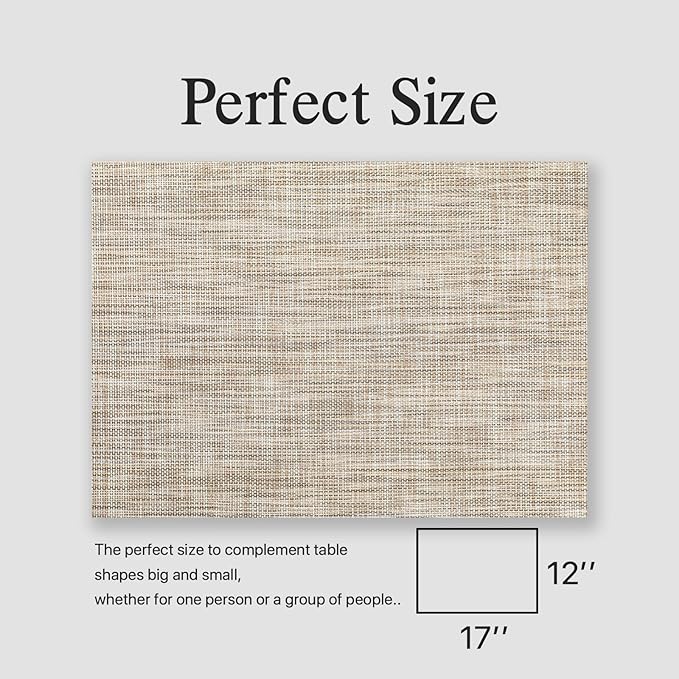 Placemats Set of 6 - Easy Clean Woven Vinyl Placemats for Dining Table, Indoor/Outdoor Place Mats, Washable PVC Table Mats（Caramel）
