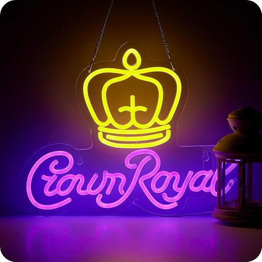 Crown Neon Sign for Wall Decor Beer Light Up Signs Whiskey LED Lights for Man Cave Bar Pub Store Party Club