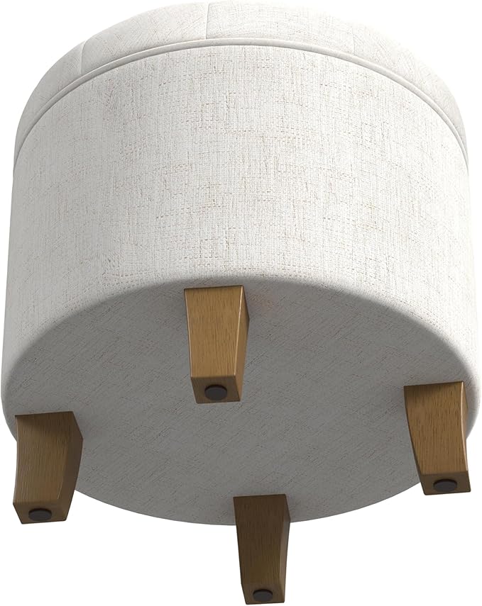 HomePop Home Decor | Upholstered Round Tufted Foot Rest Ottoman | Ottoman with Storage for Living Room & Bedroom | Decorative Home Furniture, Cream Textured Solid