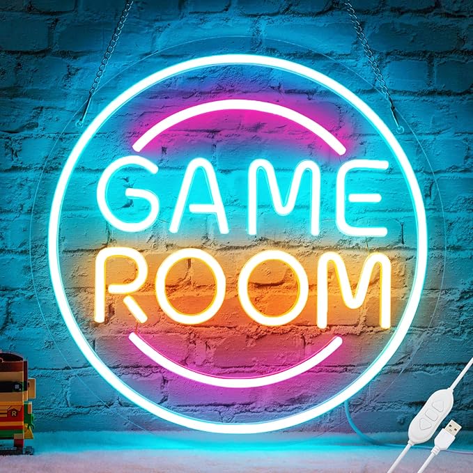 Gamer Neon Sign for Gamer Room Decor, Dimmable Gamer Room Neon Signs for Wall Decor, USB Powered Bright LED Neon Gaming Signs for Boys Room, Gamer Gifts for Teenage Boys, Kids(13.3”x13.3”)